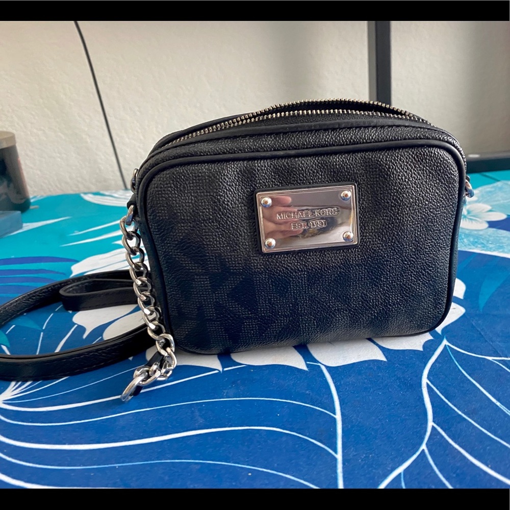 MK Black Leather Shoulder Bag